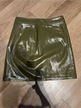 Olive Green Patent Mini Skirt Ronny Kobo Large